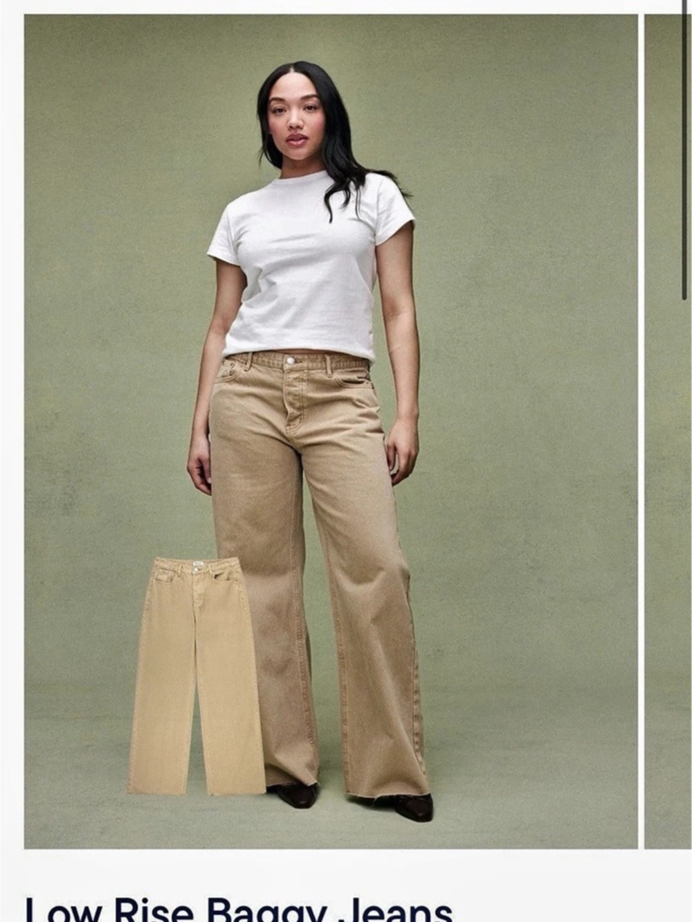 parke Low Rise Baggy Jeans Wide Leg in Beige